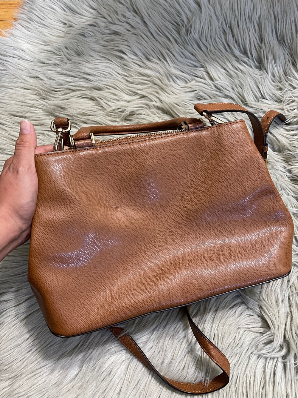 Michael Kors Cognac Pebbled Leather Shoulder Tote with MK Logo - Picture 6 of 8